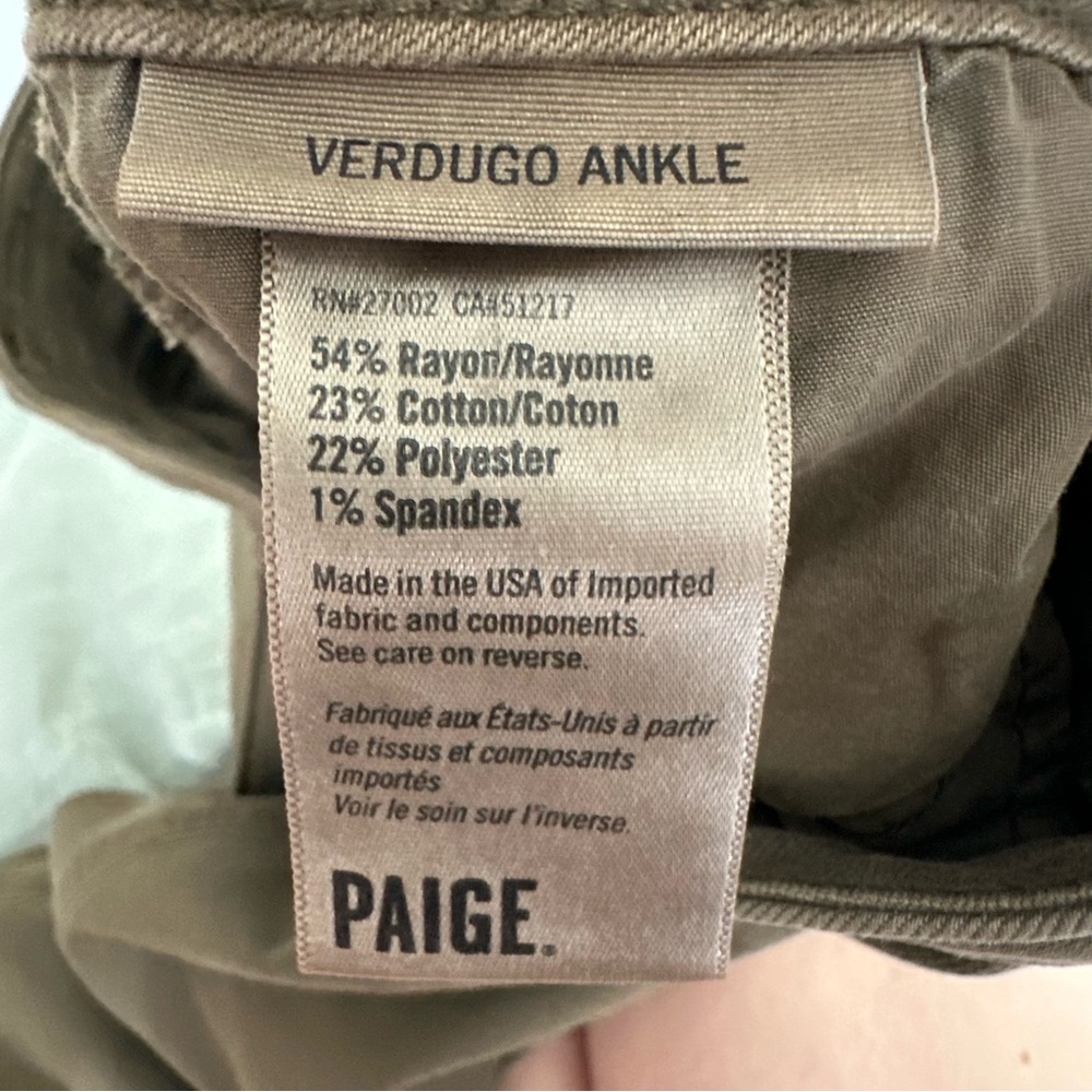 Paige Olive Green Verdugo Ankle Pants, Size 26 - Picture 6 of 8